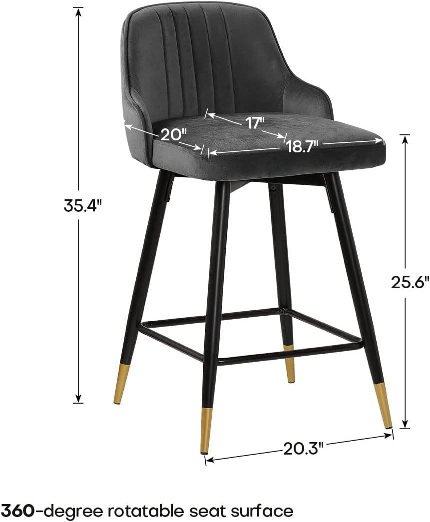 Grey Velvet Swivel Bar Stools Set of 4 – Kitchen Counter Chairs