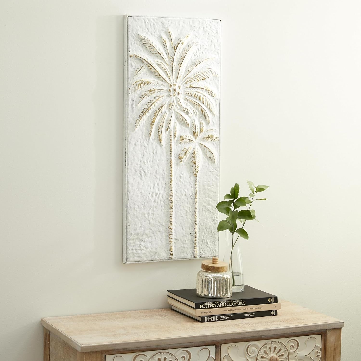 Metal Palm Tree Wall Art Gold Relief Sculpture 33" Modern Home Decor