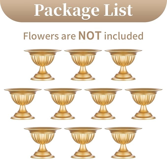Gold Metal Wedding Vase Set 10pcs Table Centrepiece Floral Urn Décor