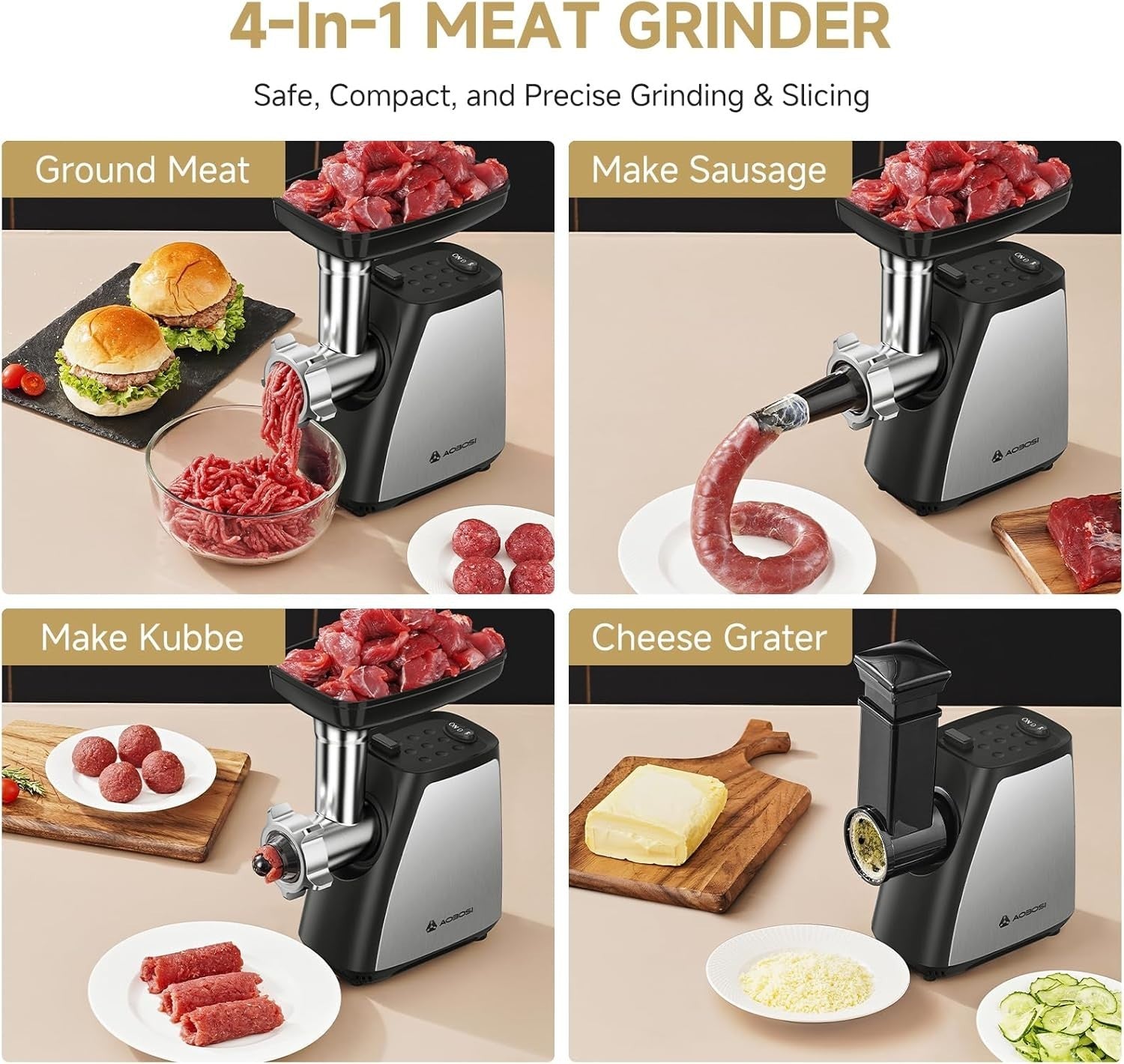2800W Electric Meat Grinder Mincer Sausage Maker Cheese Grater 4in1