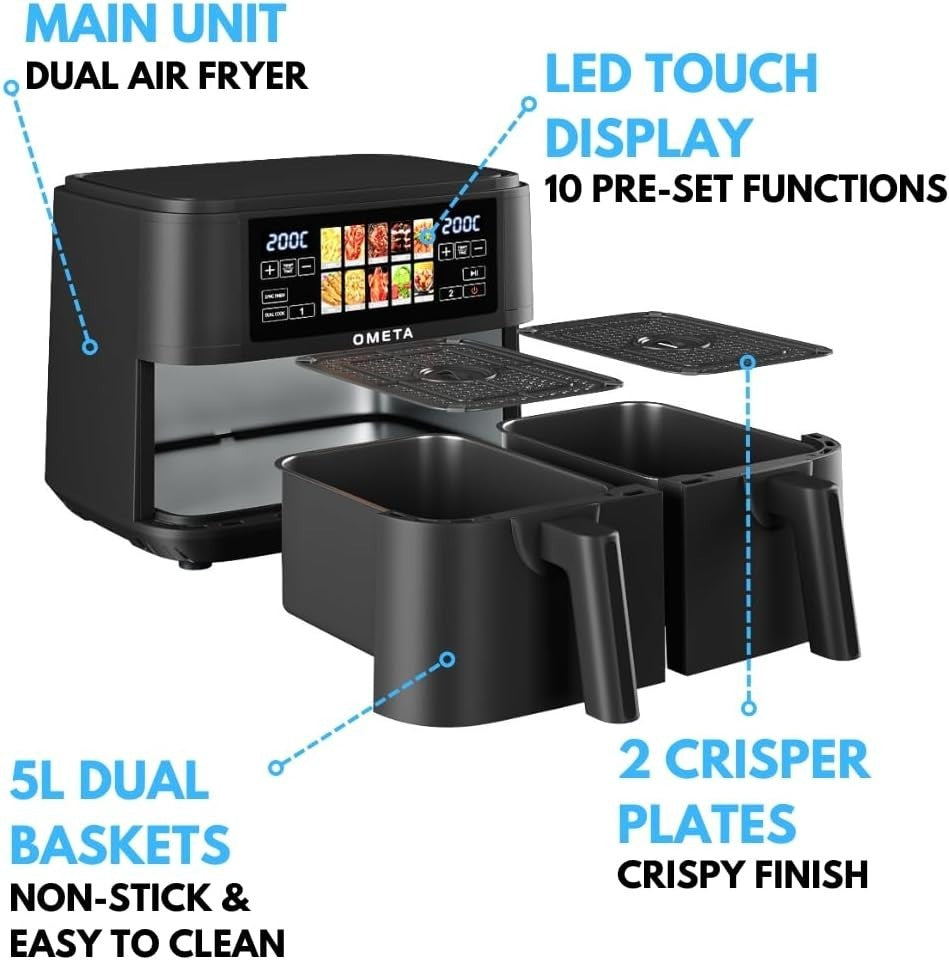 23L Air Fryer Oven Rotisserie Dual Zone Sync Cook Touch LED 10 Presets