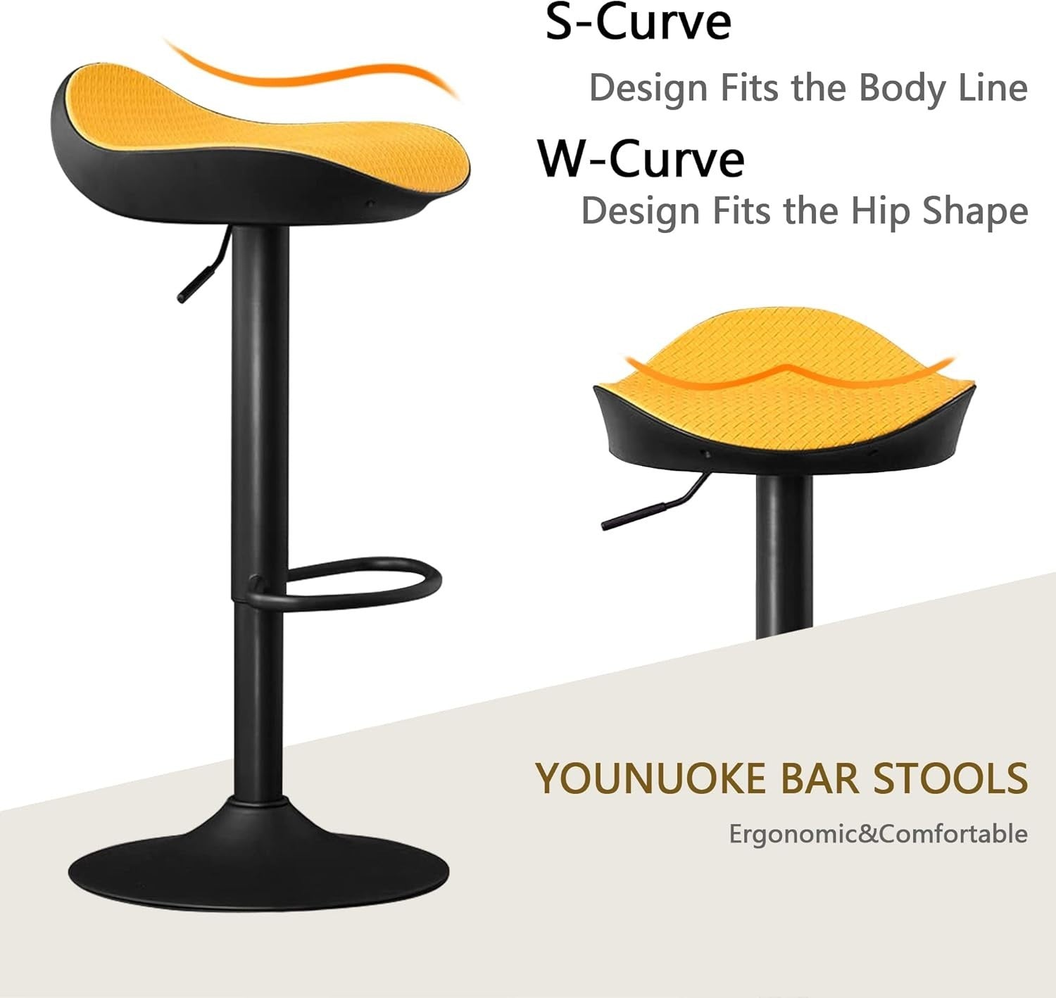 Yellow PU Leather Woven Swivel Bar Stools Set of 2 Height Adjustable Counter