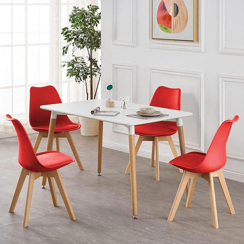 Modern Dining Table Set 4 Red Chairs Small Kitchen Home Space Saver