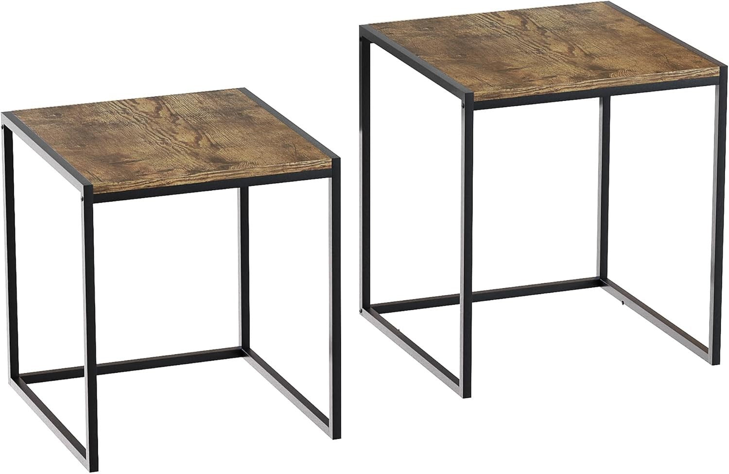 2x Industrial Dark Wood Metal Nesting Tables Set Side End Coffee Self Assembly