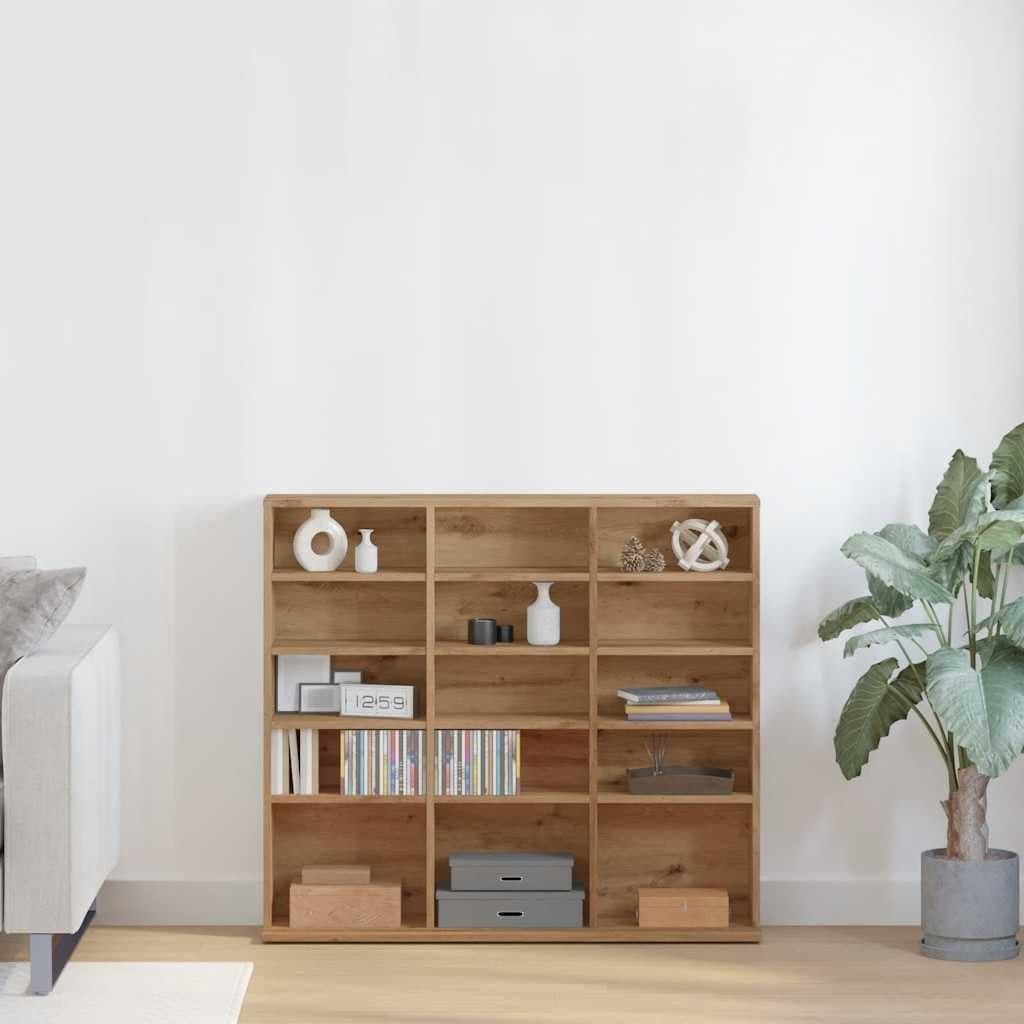 Artisan Oak CD DVD Storage Cabinet 15 Compartment Media Bookcase Shelf