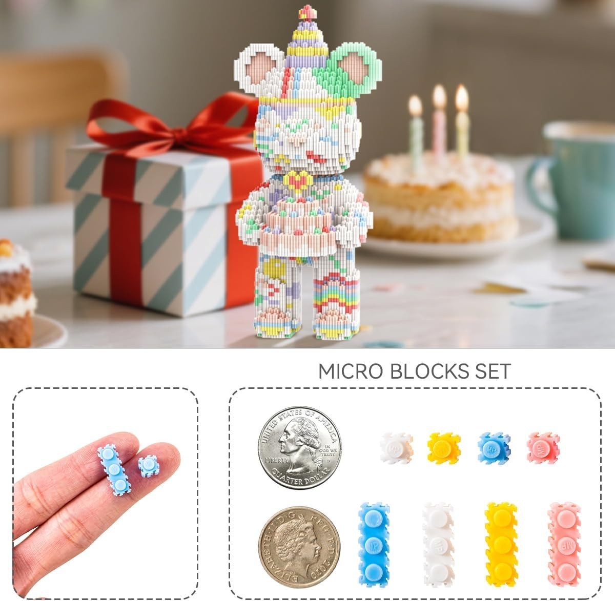 Birthday Cake Bear Building Blocks Set 3680pcs DIY Gift for Kids Adults