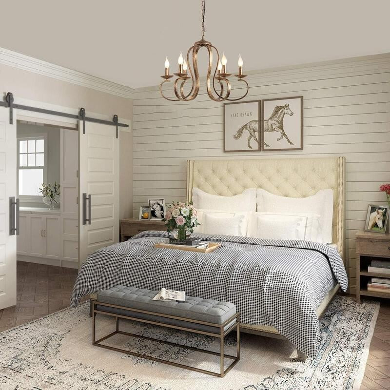 Rustic 6-Light Bronze Chandelier Pendant Ceiling Light E14 Farmhouse Retro
