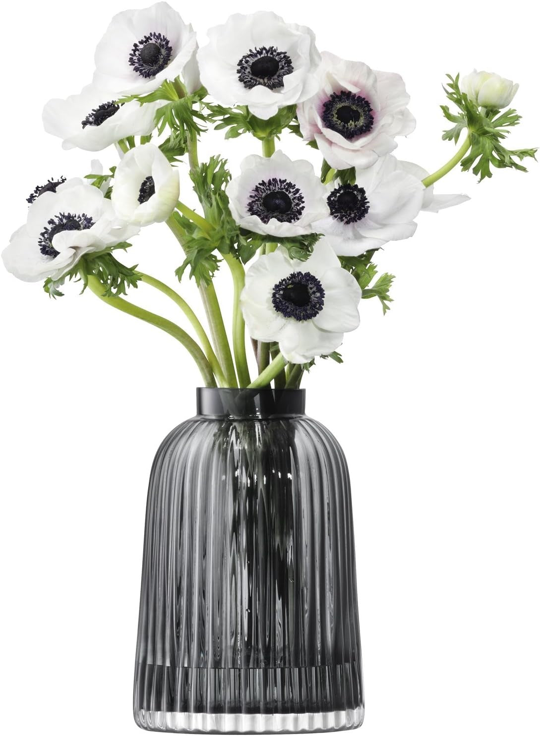 Grey Pleated Glass Vase 20cm Tall Modern Flower Vase Elegant Home Decor