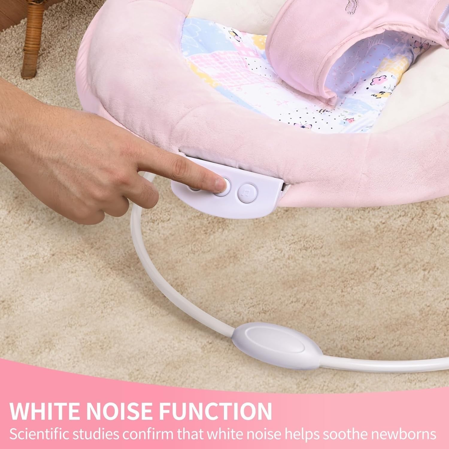 Baby Bouncer with Music Vibrations Toy Bar Soothing Seat Newborn Cradle Pink