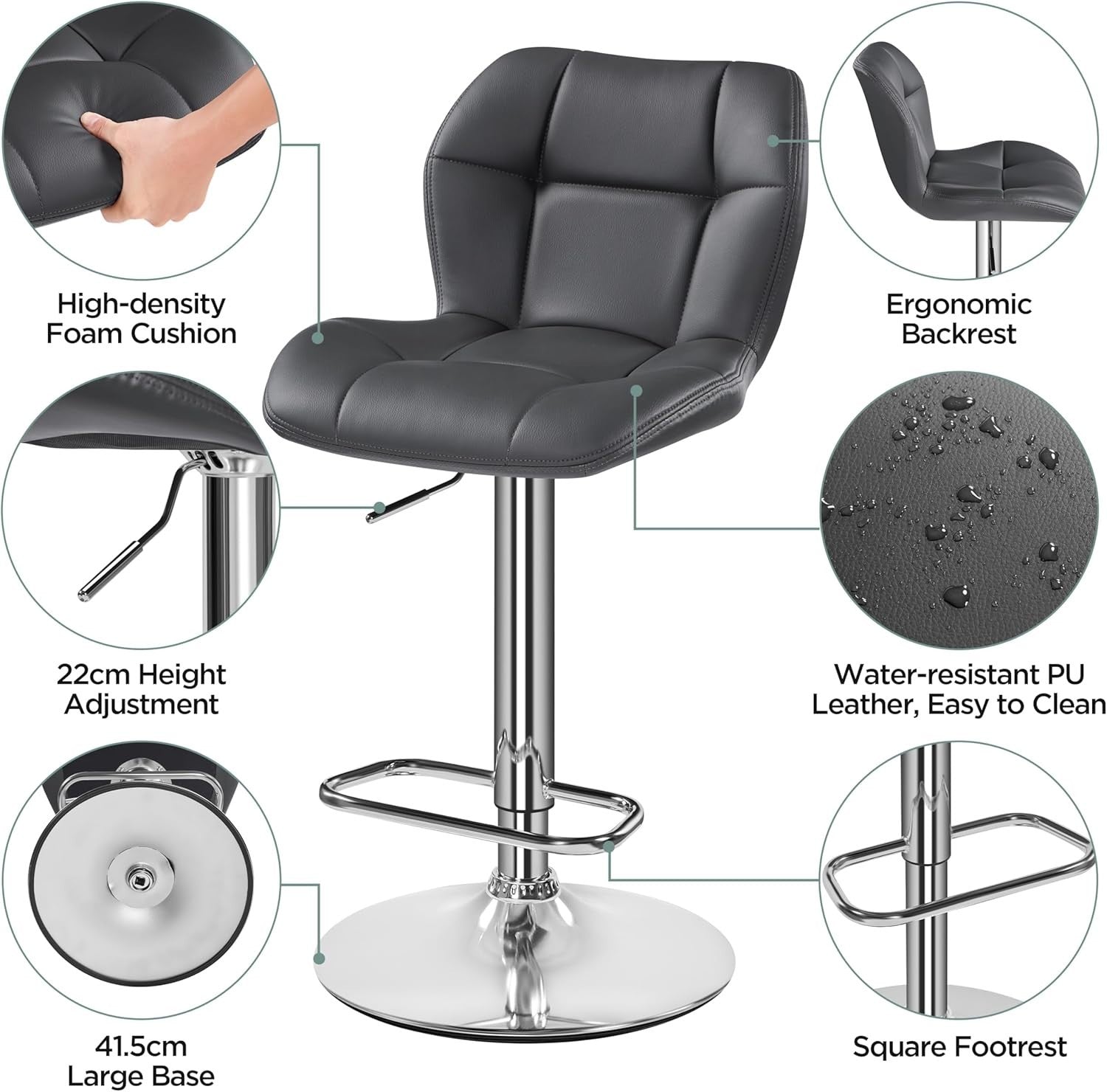 Adjustable PU Leather Bar Stools Set of 2 – Swivel Counter Chairs