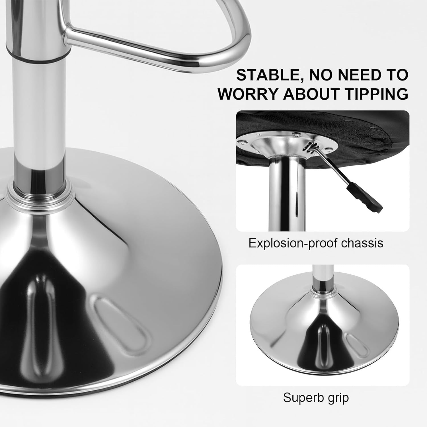 Set of 3 Adjustable Swivel Bar Stools – Black L-Shape
