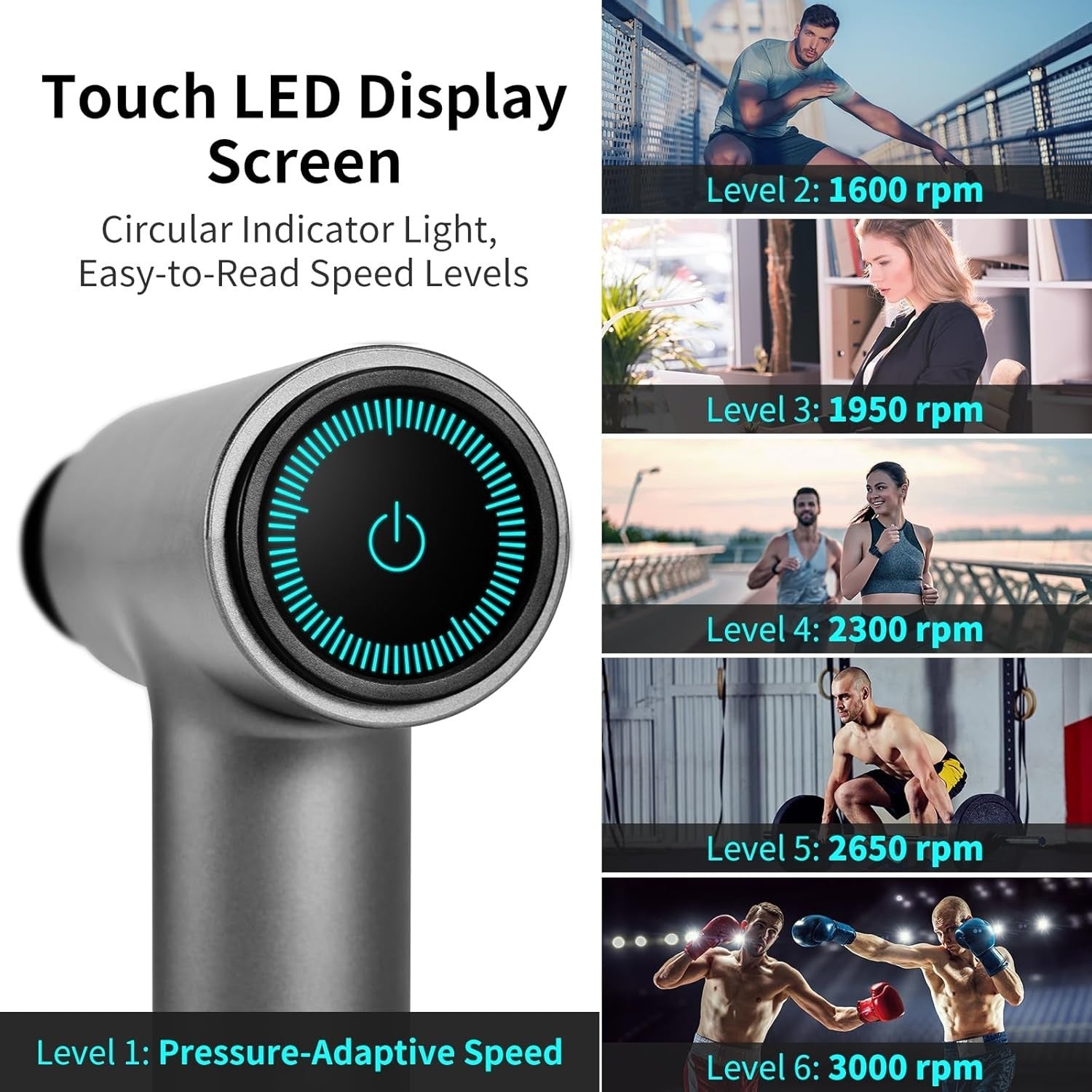 Deep Tissue Massage Gun Percussion Muscle Relief 6 Speeds LCD Portable