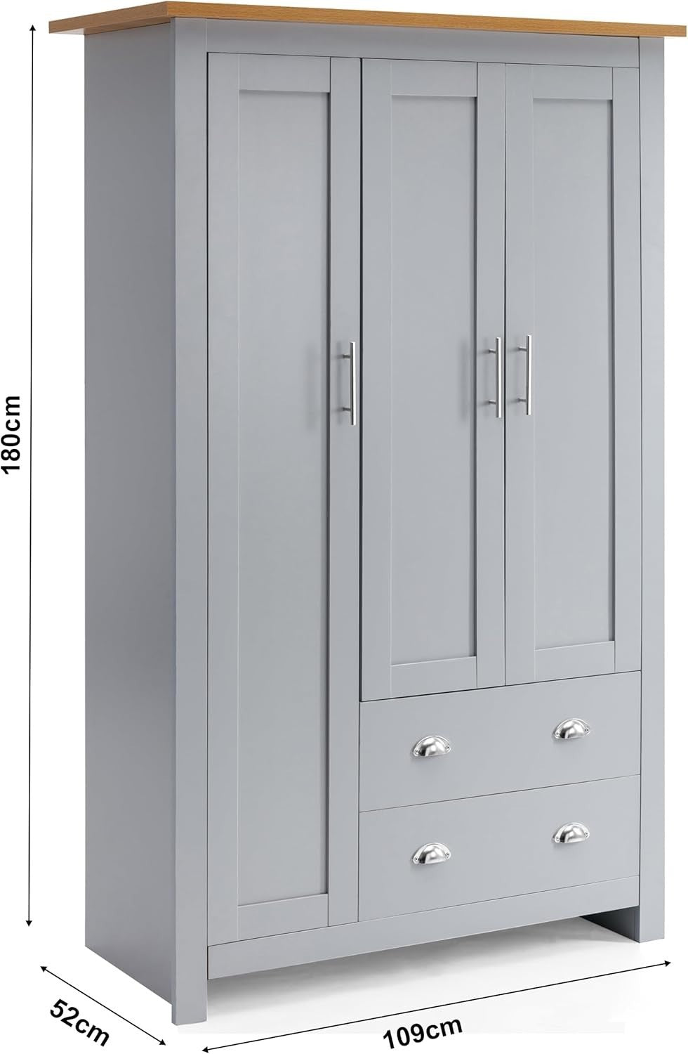 3 Door 2 Drawer Wardrobe Grey Oak Modern MDF Storage With Hanging Rail