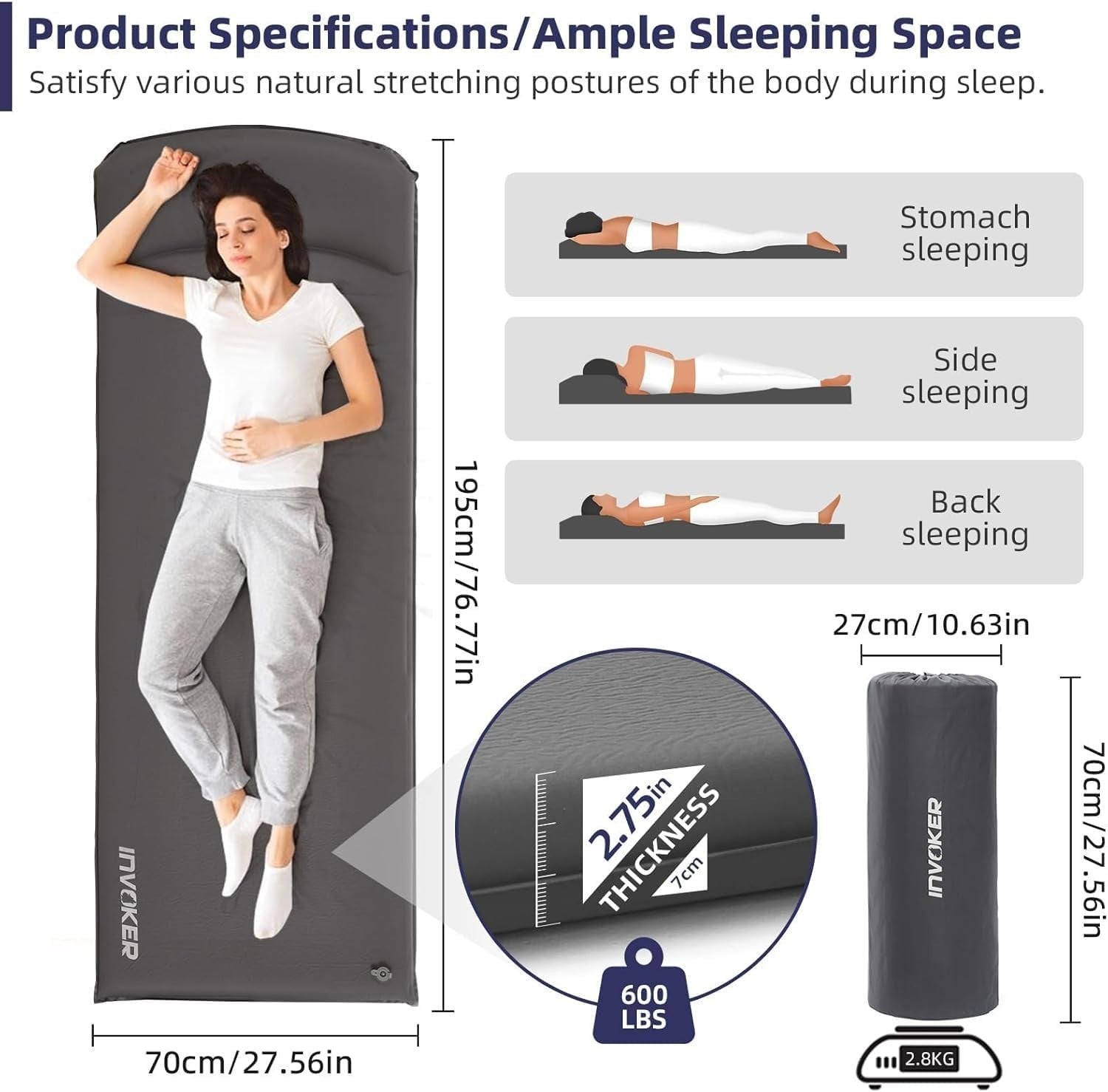 Self-Inflating Camping Mat – Ultralight Waterproof Sleeping Pad 195x70cm