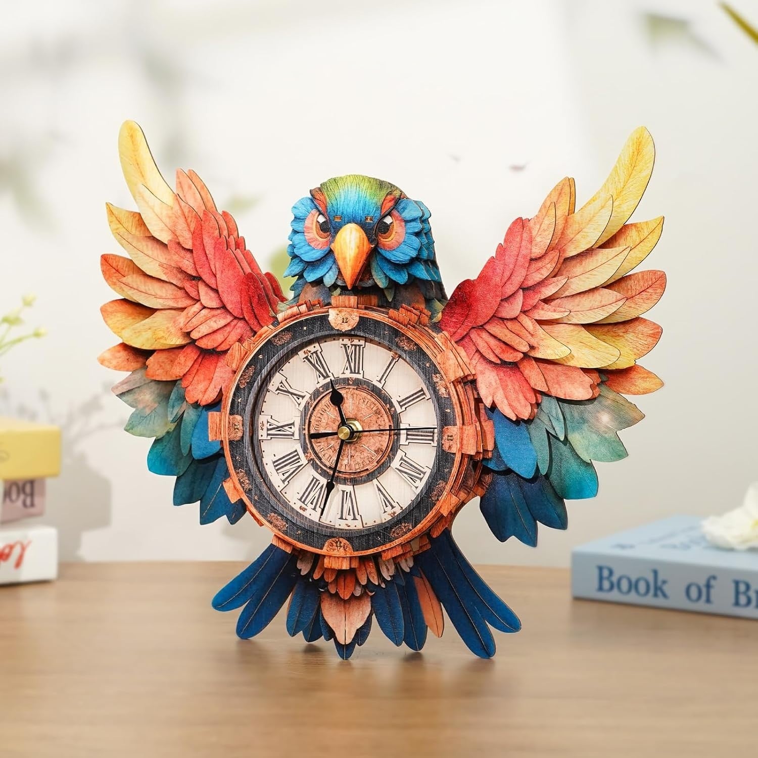 3D Wooden Parrot Clock Puzzle with Pendulum & Chime - DIY Home Decor