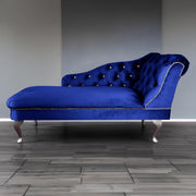 Velvet Chaise Lounge Sofa Right Hand Royal – Tufted Seat, UK Handmade