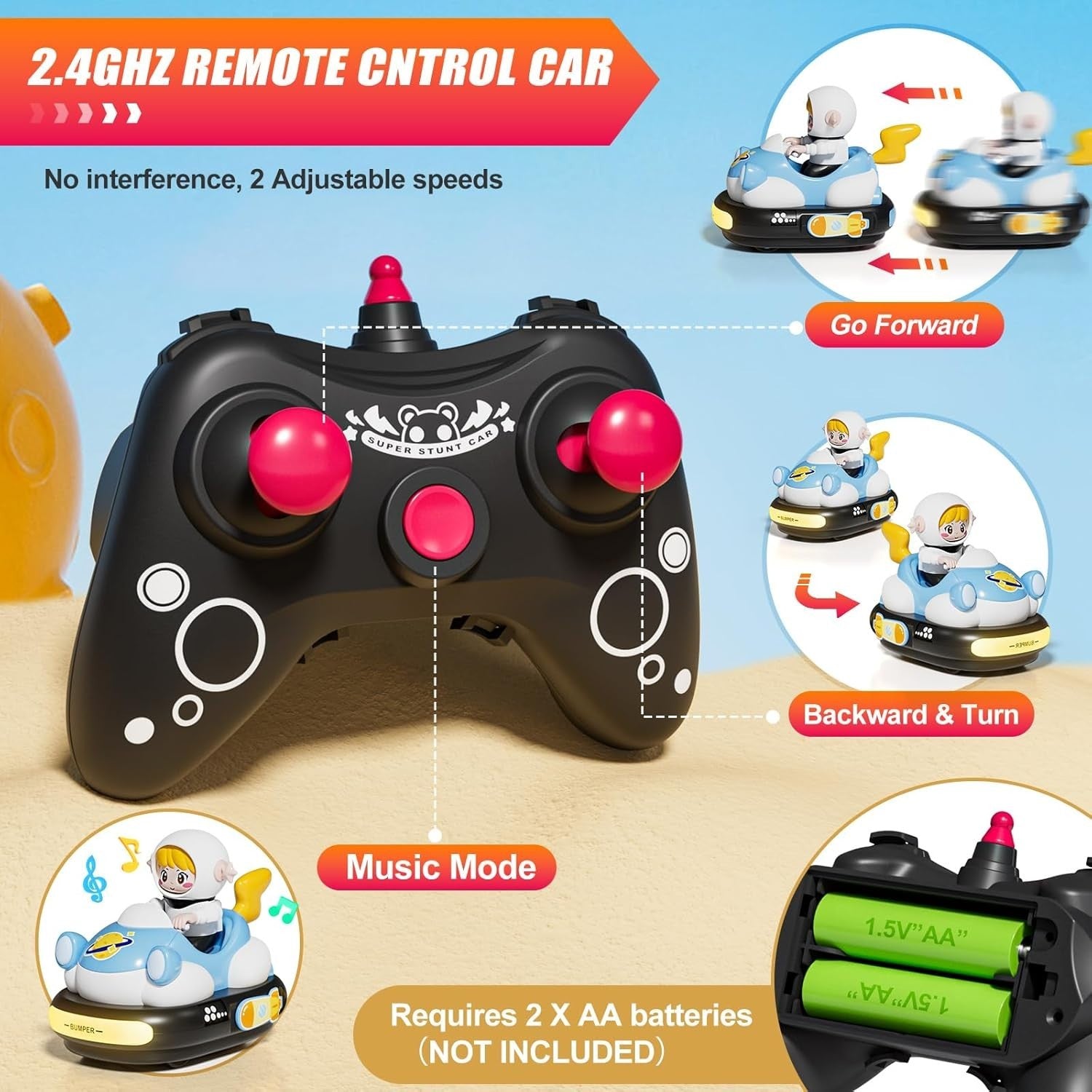 RC Bumper Car Toy with Lights & Music for Kids 5-8 | Remote Control Fun