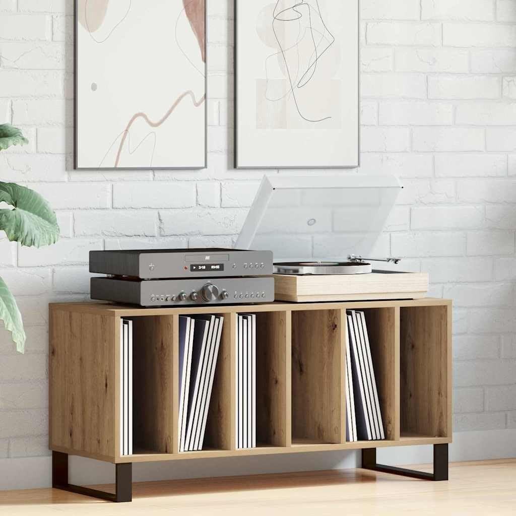Oak Effect Vinyl Record Cabinet – 5 Shelf LP Storage Unit w/ Iron Legs