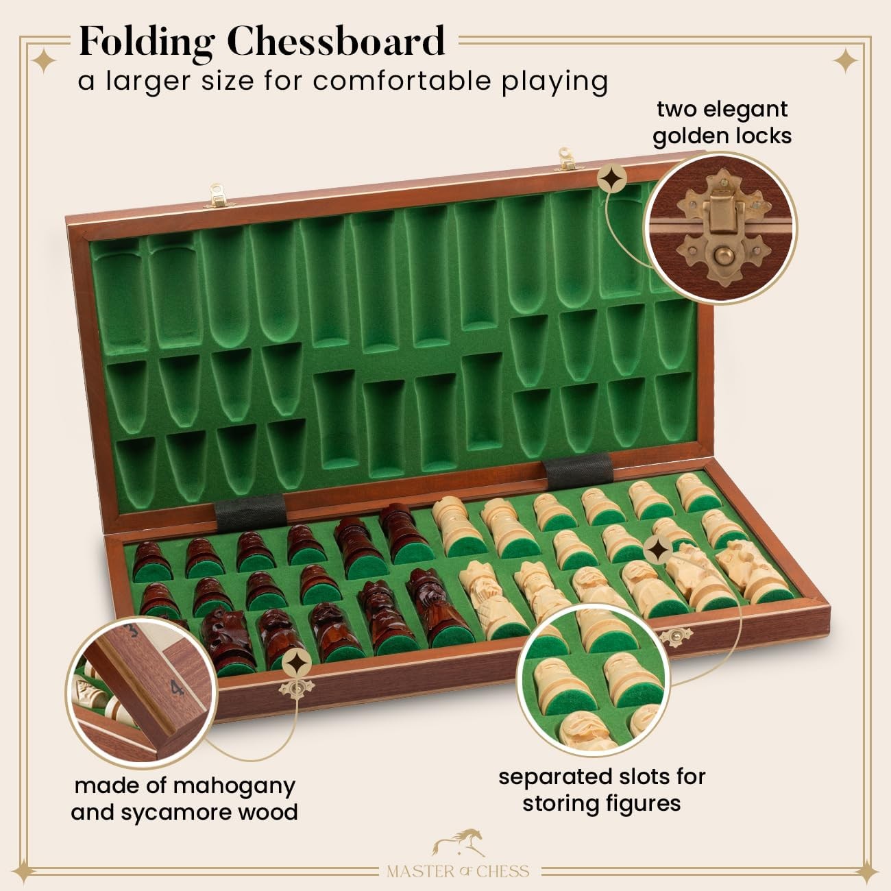 60cm XXL Luxury Inlaid Wooden Chess Set – Handcrafted Board & Tall Weighted Piec