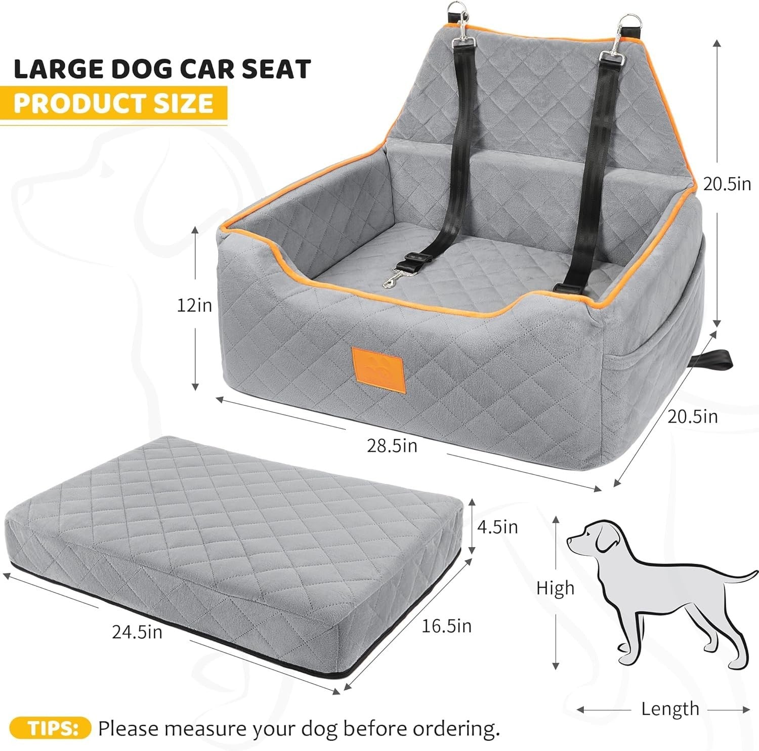 Elevated Dog Car Travel Bed Memory Foam Booster Seat for Pets 55lb