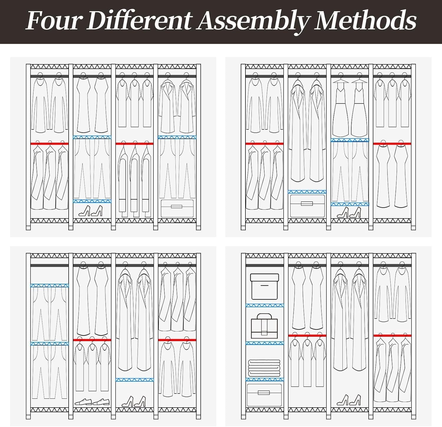 Heavy Duty 4-Layer Clothes Rail with Shelves & Pants Rack – White