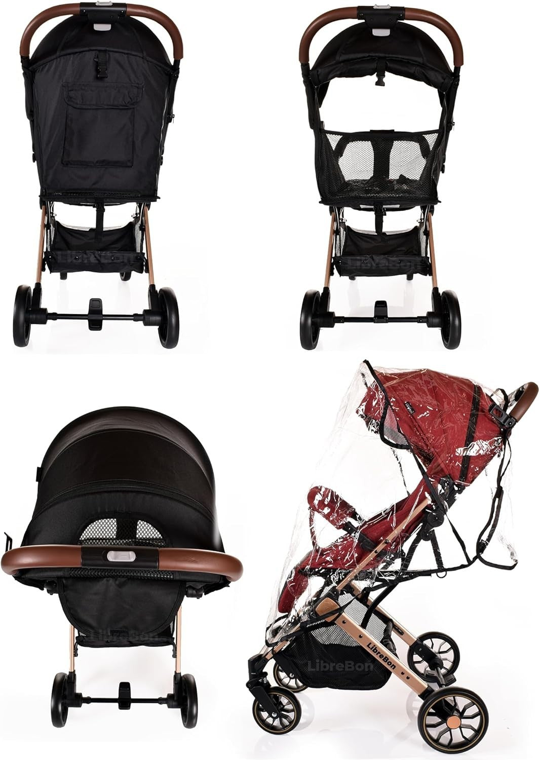 Lightweight Travel Baby Stroller One Hand Fold Compact Buggy Red Gold
