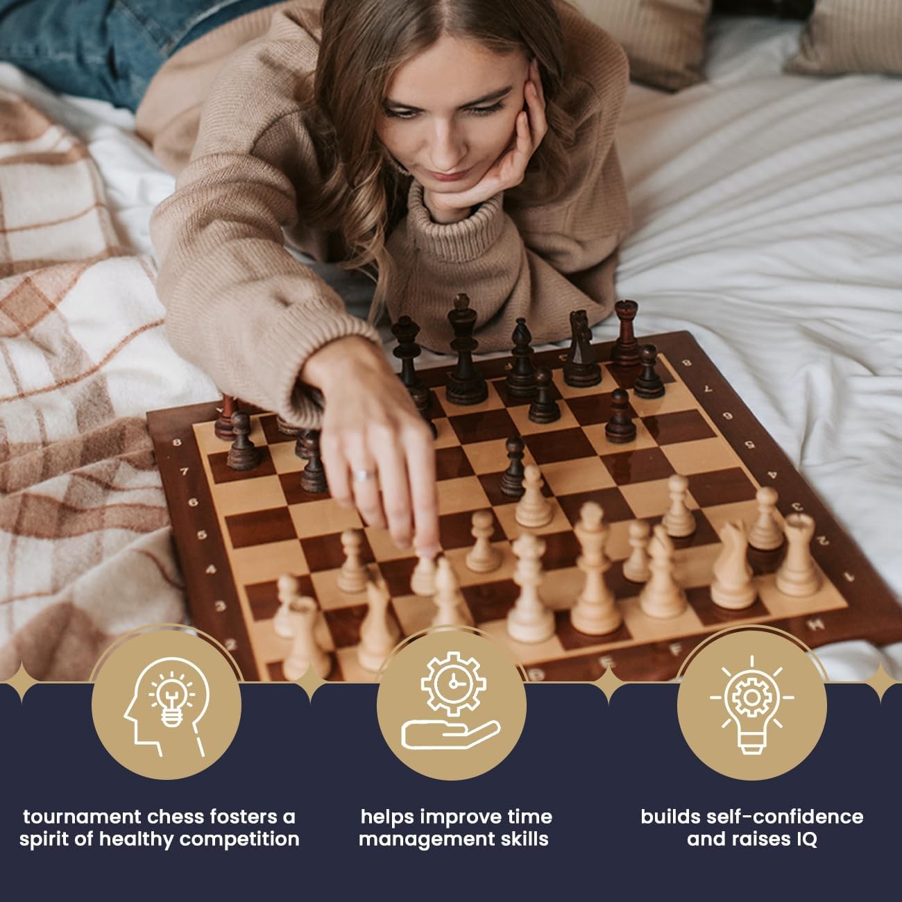 Luxury 54cm Wooden Chess Board XXL | Tournament Sycamore Mahogany Inlaid Board