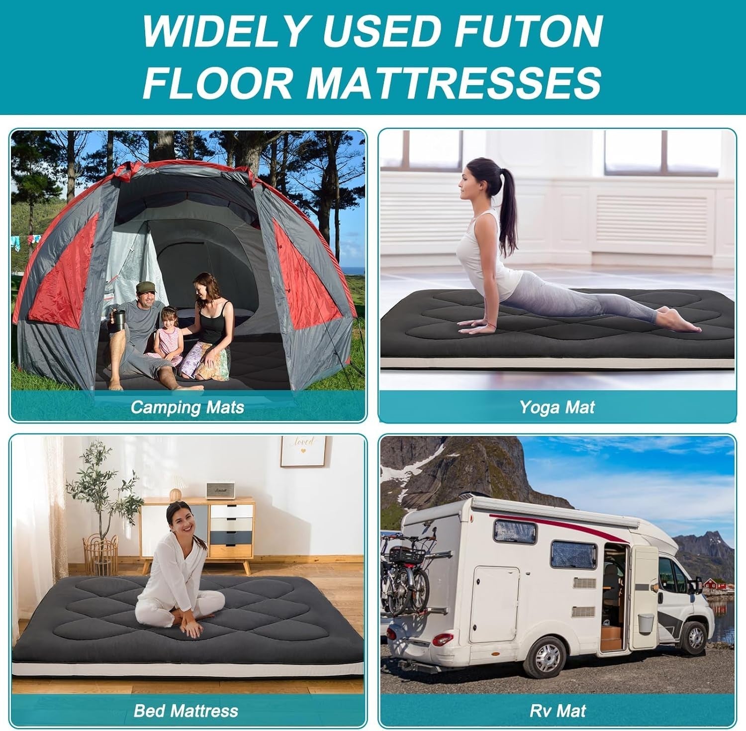 King Floor Futon Mattress 5-Layer Roll-Up Tatami Bed Camping Guest