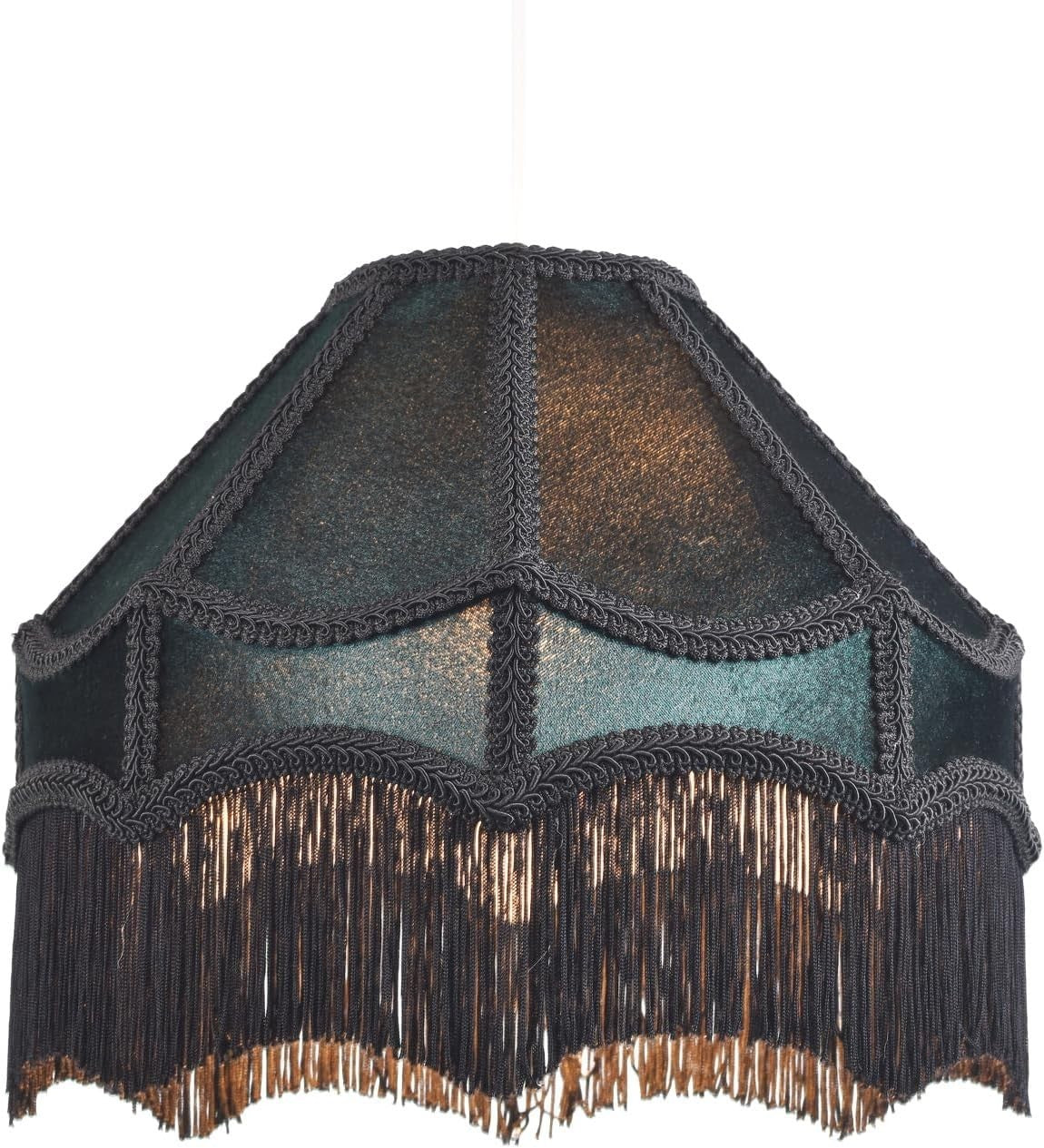 Victorian Empire Velvet Lampshade Emerald Green Tassel Pendant 30cm