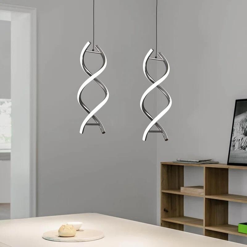 LED Spiral Pendant Light 24W Modern Black Hanging Lamp Adjustable Ceiling