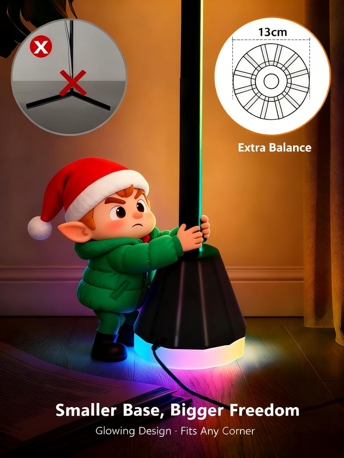 RGBIC LED Corner Floor Lamp App Remote Music Sync Dimmable Mood Light
