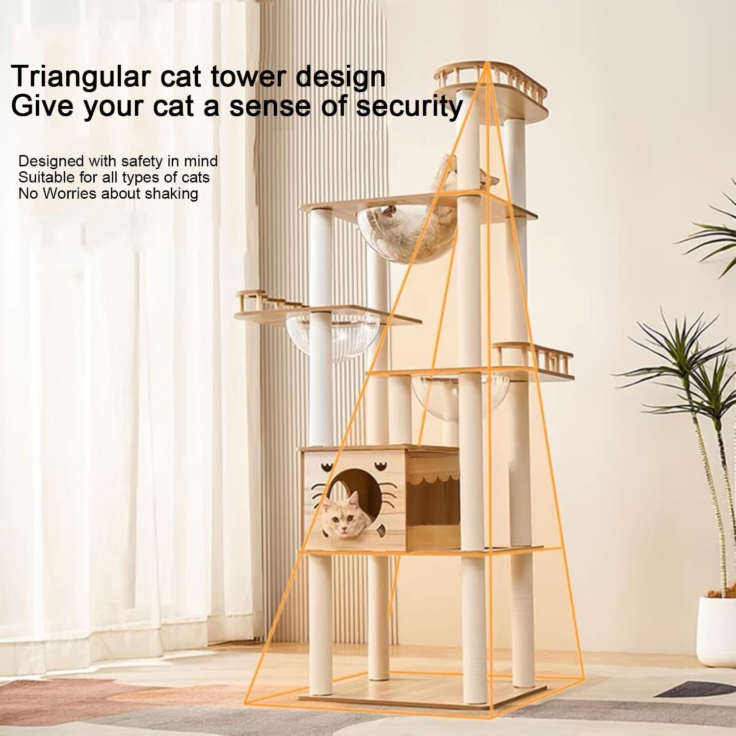 185cm Cat Tree Tower White & Wood Multi Level Scratching Posts Condo Capsules