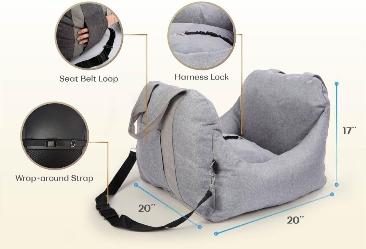 Dog Car Booster Seat Travel Bed Washable Pet Carrier Small Medium Dogs