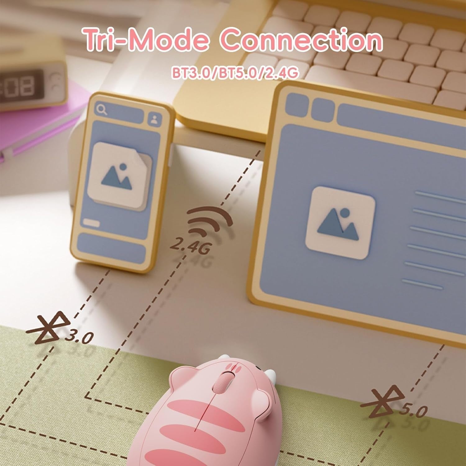 Pink Cat Wireless Mouse 3200 DPI Bluetooth Silent Cute PC Laptop
