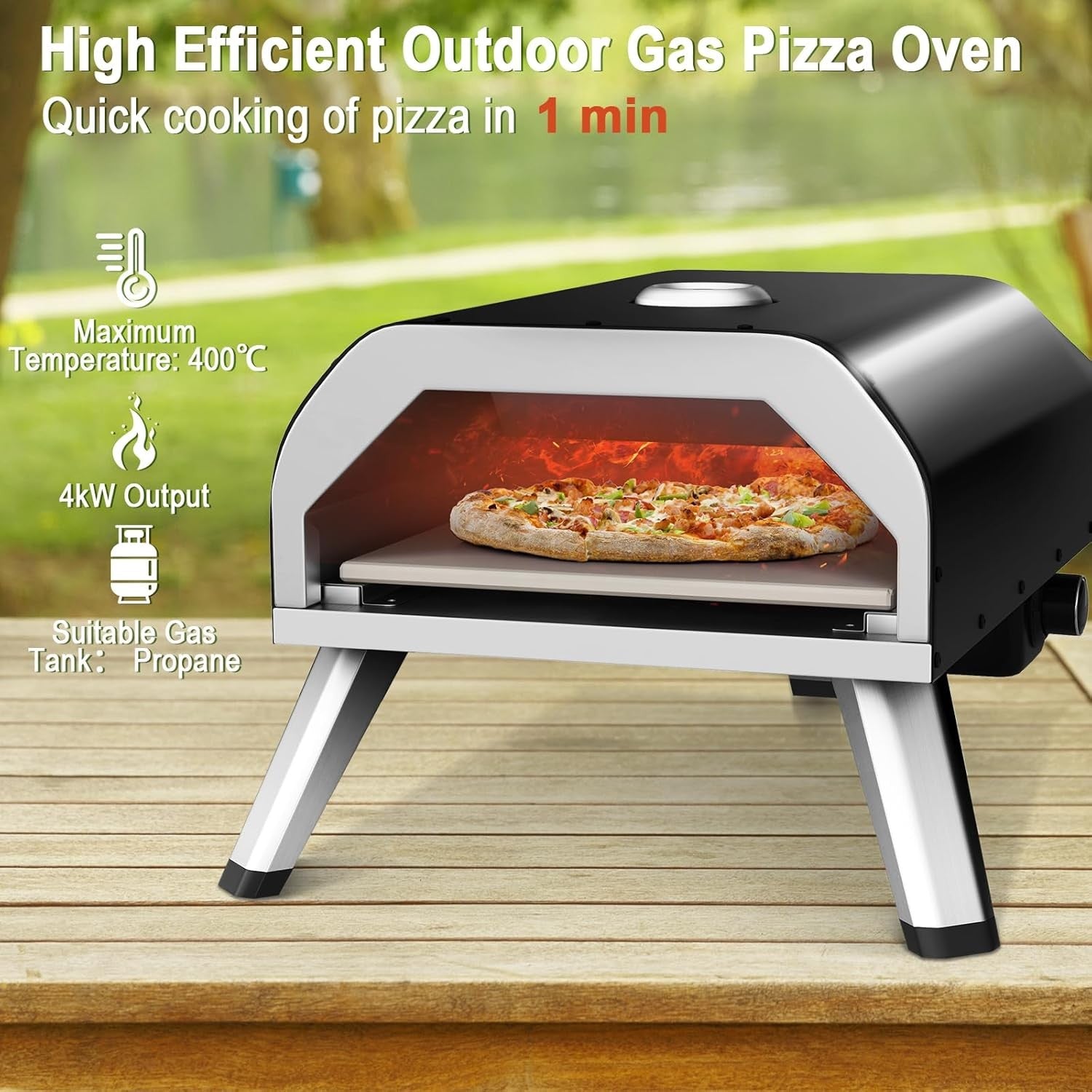 Gas Pizza Oven with Peel & Carry Bag | Portable BBQ Pizza Maker 400°C 4KW Grill