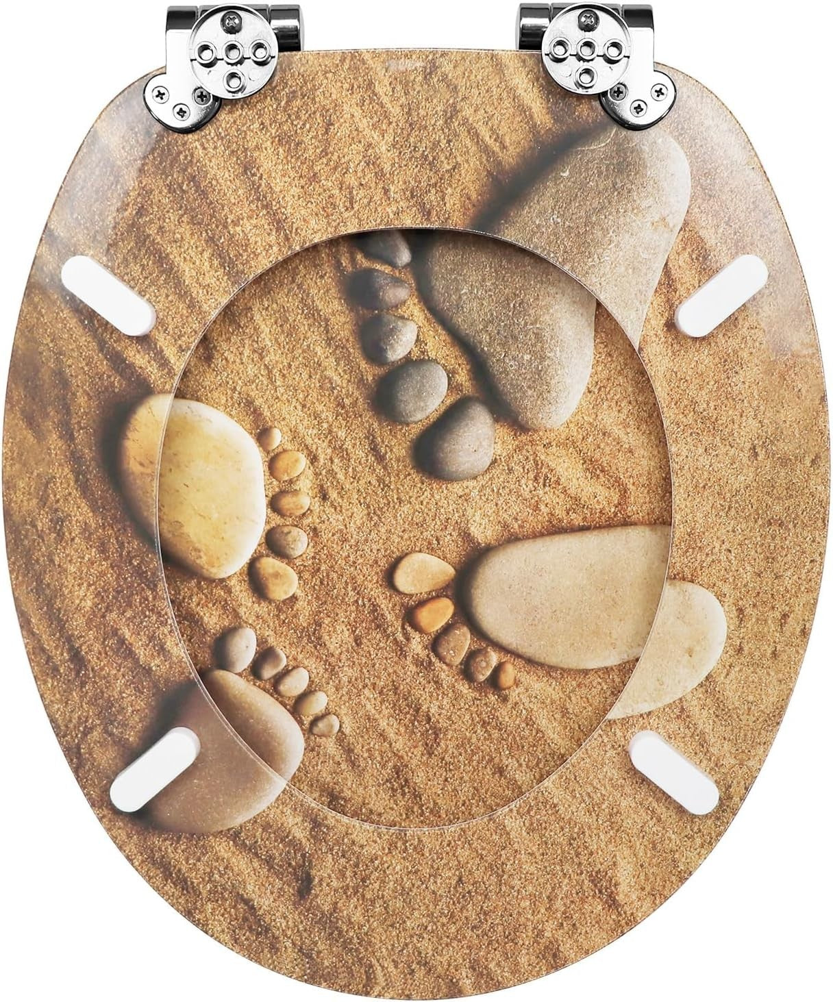 Soft Close Wooden Toilet Seat Durable Adjustable Hinges 43.5x37.5cm