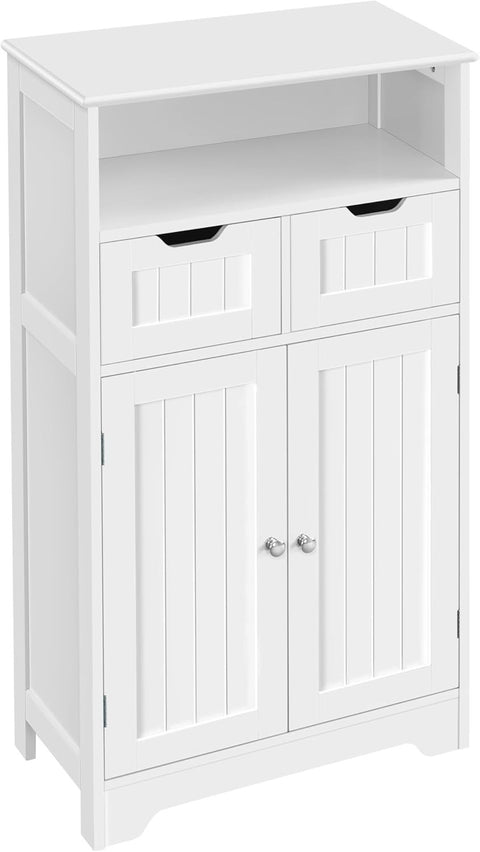 Freestanding Bathroom Floor Cabinet 2 Drawers Adjustable Shelf White