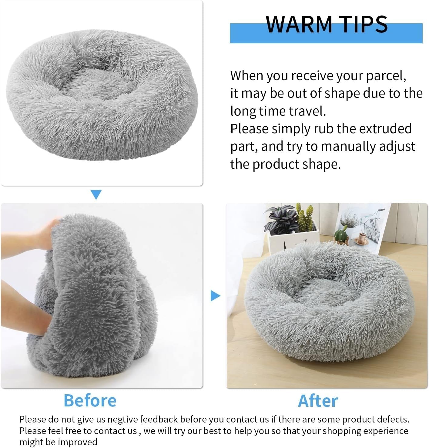 90cm XXL Calming Dog Bed Plush Donut Washable Non Slip