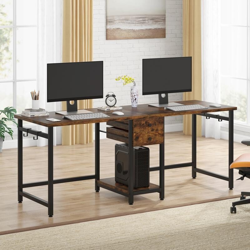Double Computer Desk 2-Person Workstation with Storage Drawers – 200cm Wide