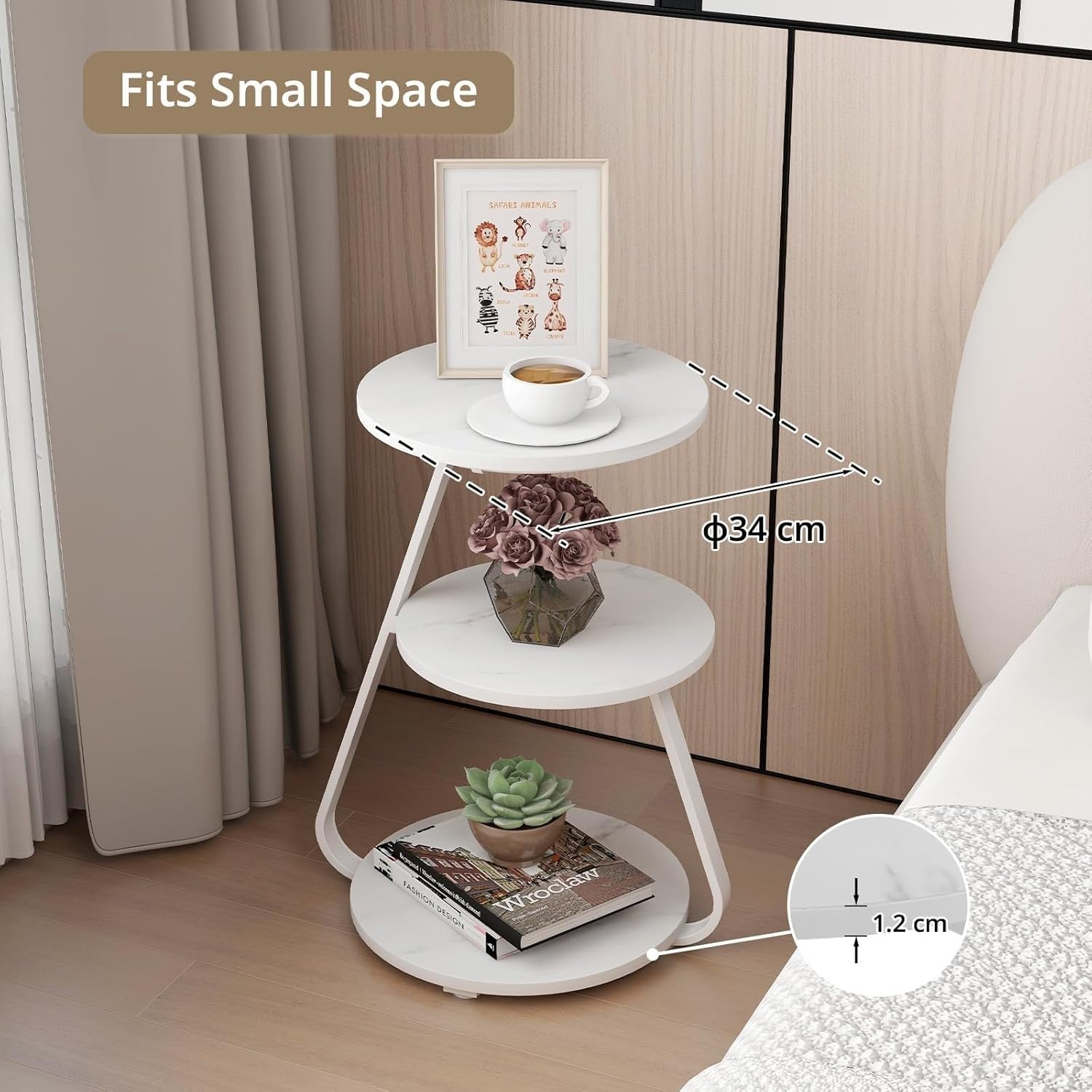 Set of 2 Round Side Tables with 6-Color LED & 3-Tier Storage – Modern Design