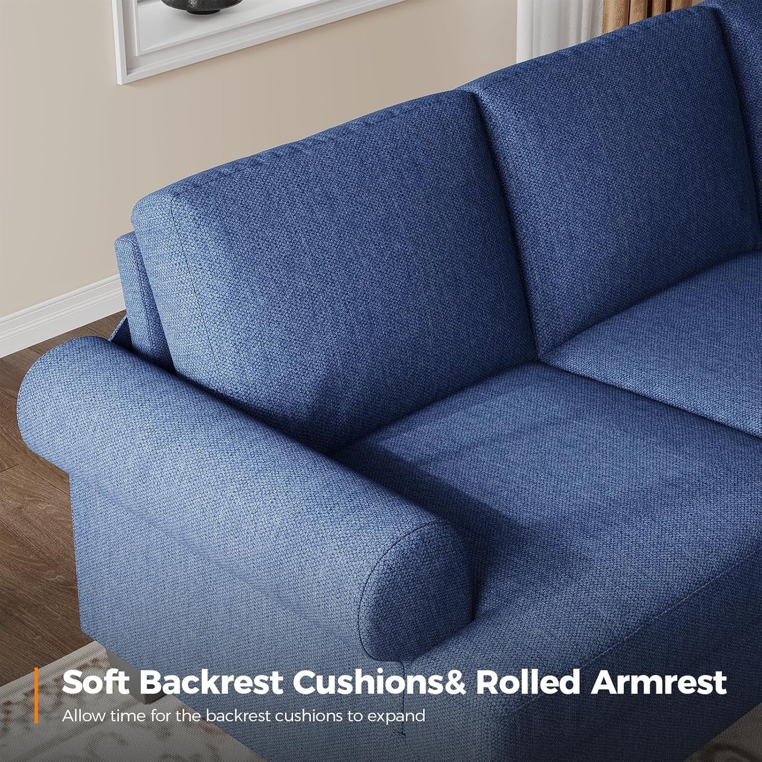 Luxury 3 Seater Deep Seat Sofa Blue Comfy Couch for Lounge Apartment