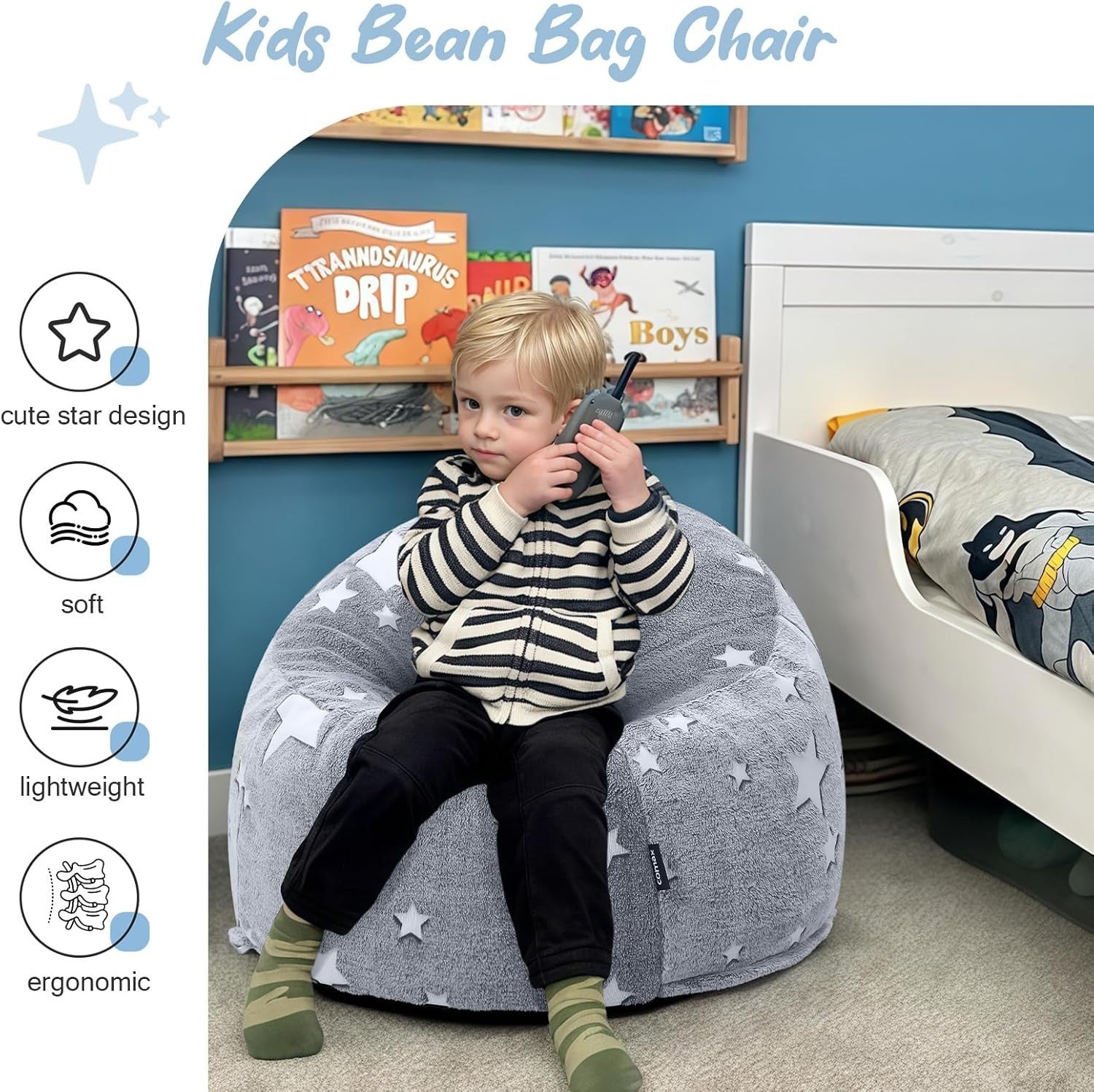 Kids Bean Bag Chair - Glow in the Dark, Soft, Comfortable, 70x70x52cm