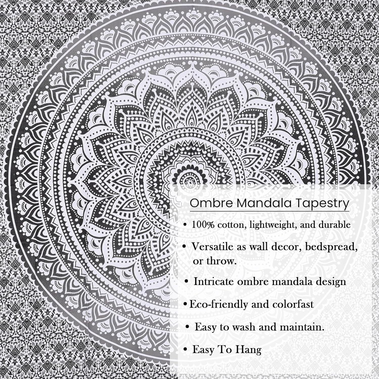 Glittering Gold Mandala Tapestry Boho Wall Hanging Cotton 85x90in
