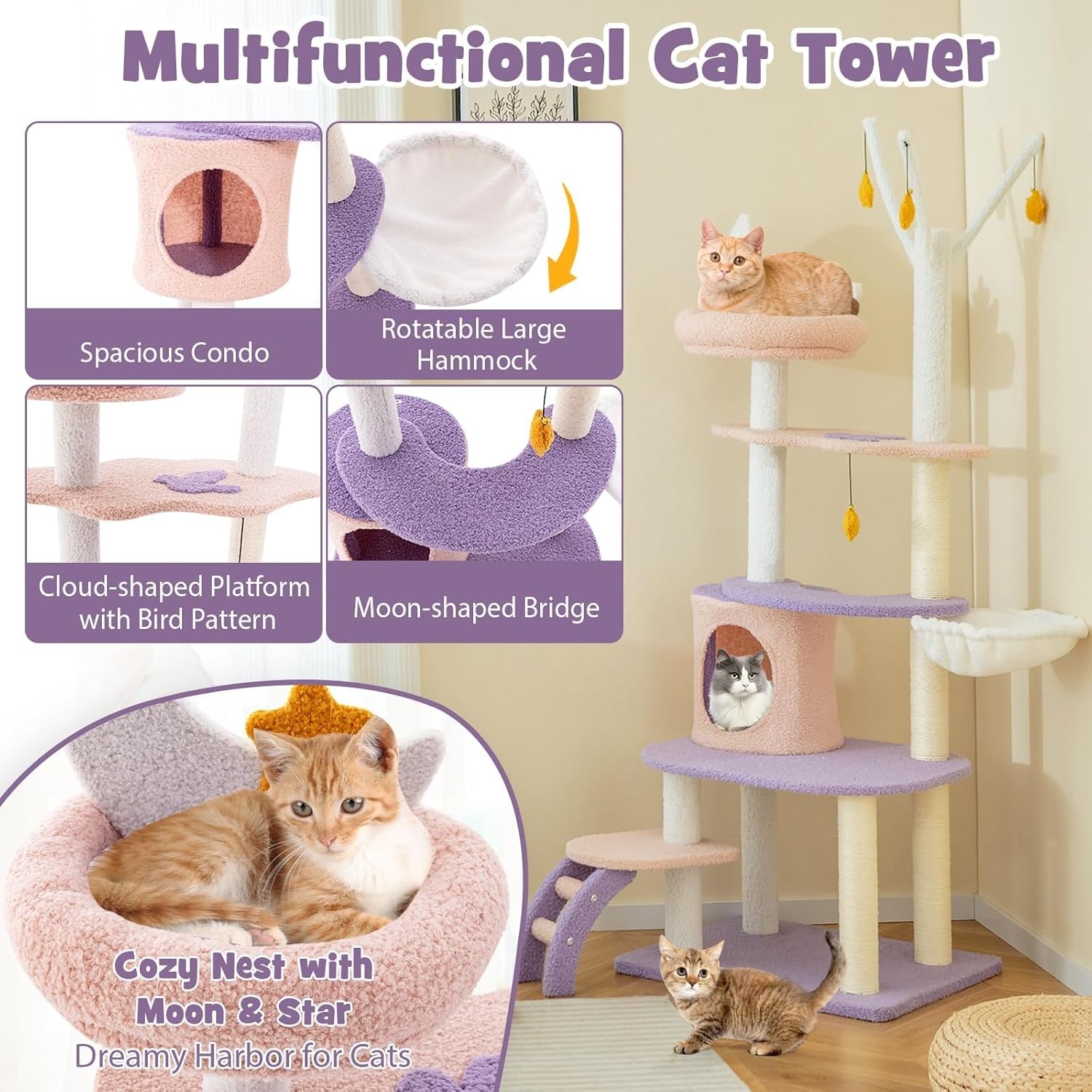 Cat Tree 160cm Multi Level Climbing Tower Condo Hammock Sisal Indoor Cats