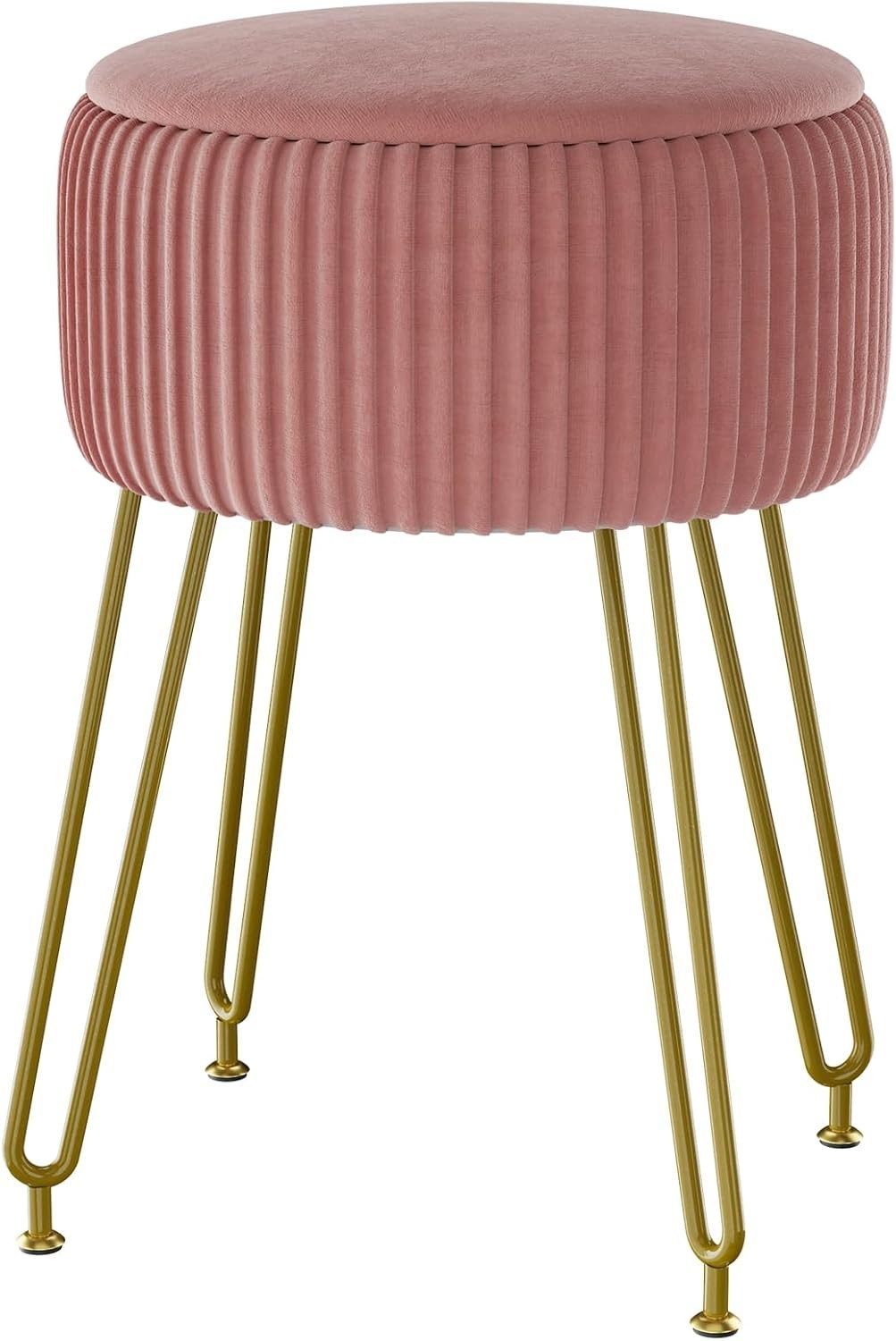 Pink Velvet Storage Footrest Ottoman – Golden Leg Vanity Stool Side Table