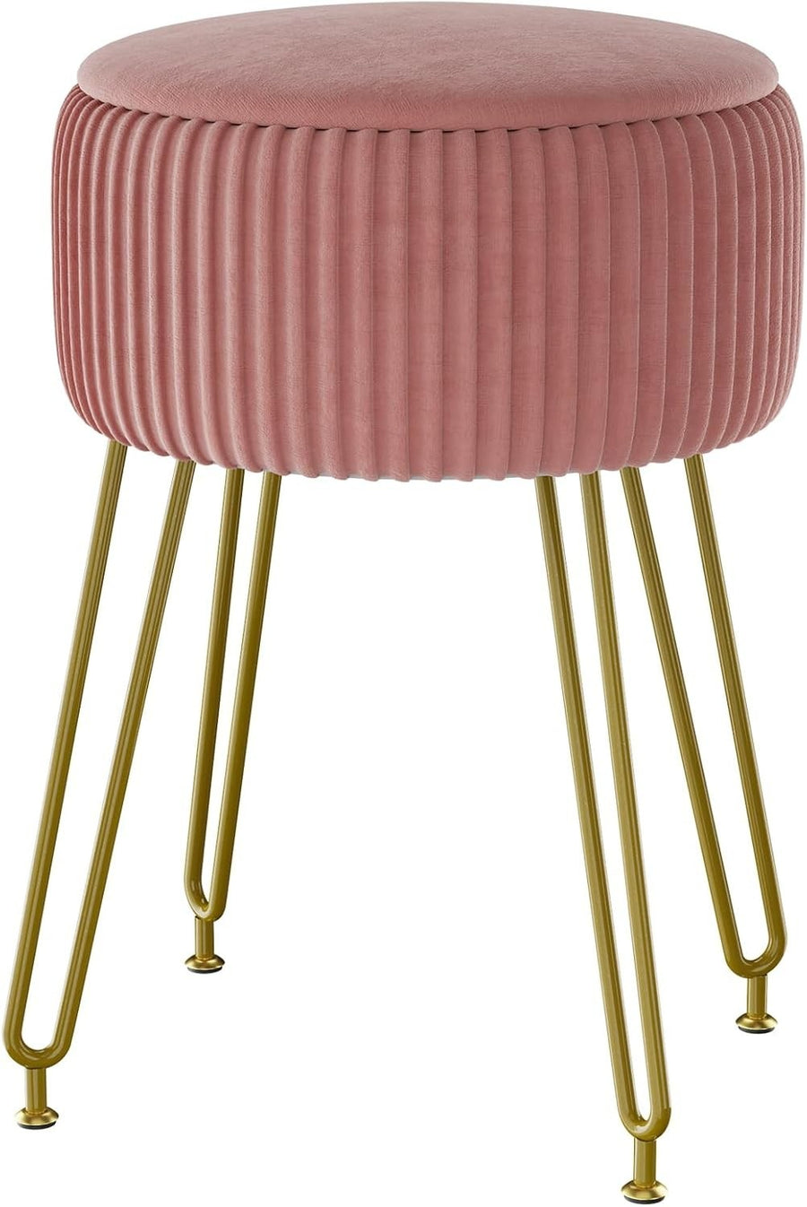 Pink Velvet Storage Footrest Ottoman – Golden Leg Vanity Stool Side Table