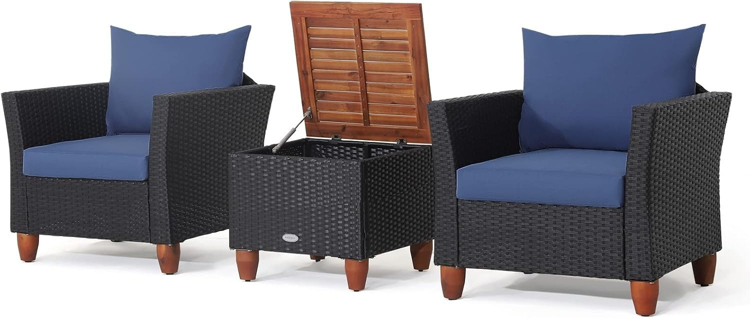 Rattan Garden Furniture Set 3pc Outdoor Bistro Chair Table Patio Sofa
