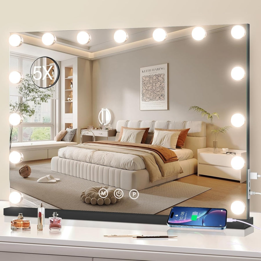 Vanity Makeup Mirror with Lights, Smart Touch, USB Ports, 58x48cm