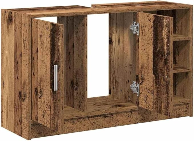 Rustic Brown Bathroom Sink Cabinet 90cm Modern Vanity Storage Unit with Shelves