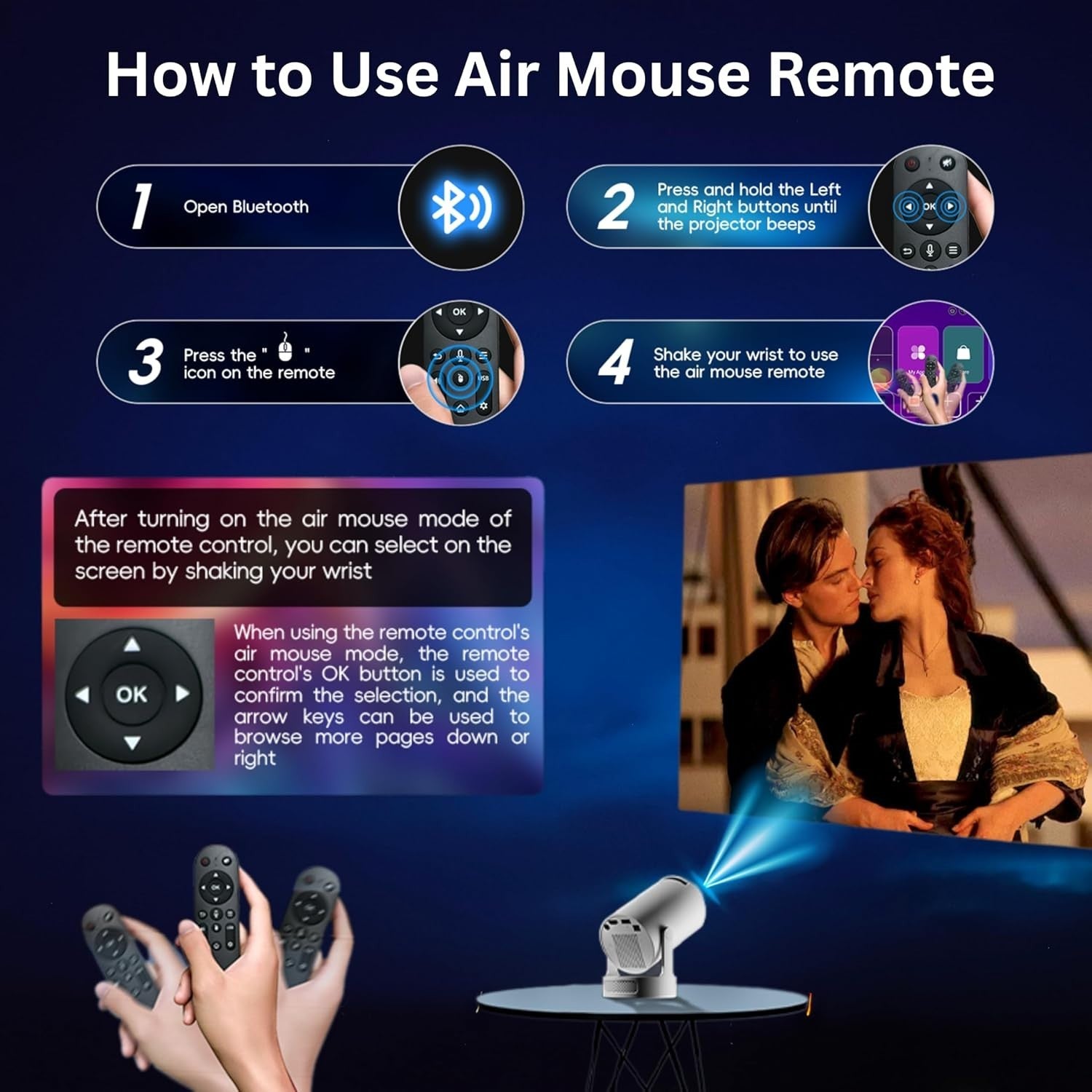 WiFi 6 Mini Projector 1080P 4K Support Bluetooth 180° Portable